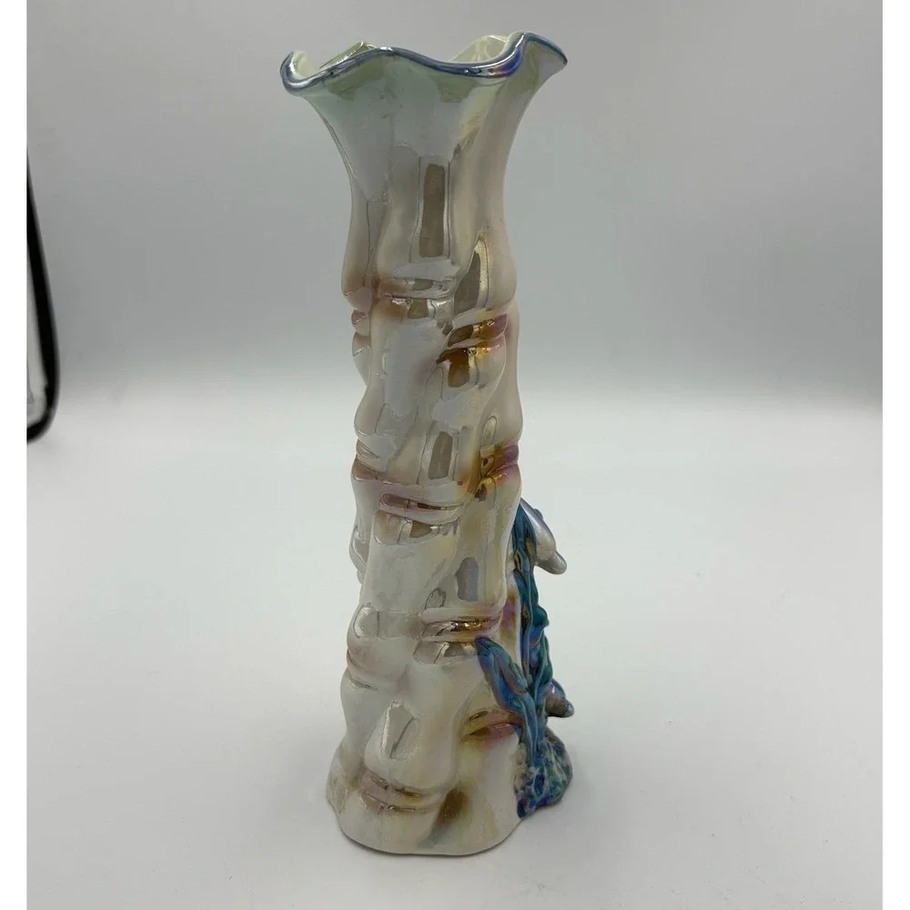 Vintage‎ Iridescent Dolphin Vase B16601 Ocean Scene Sea Life Ceramic 8